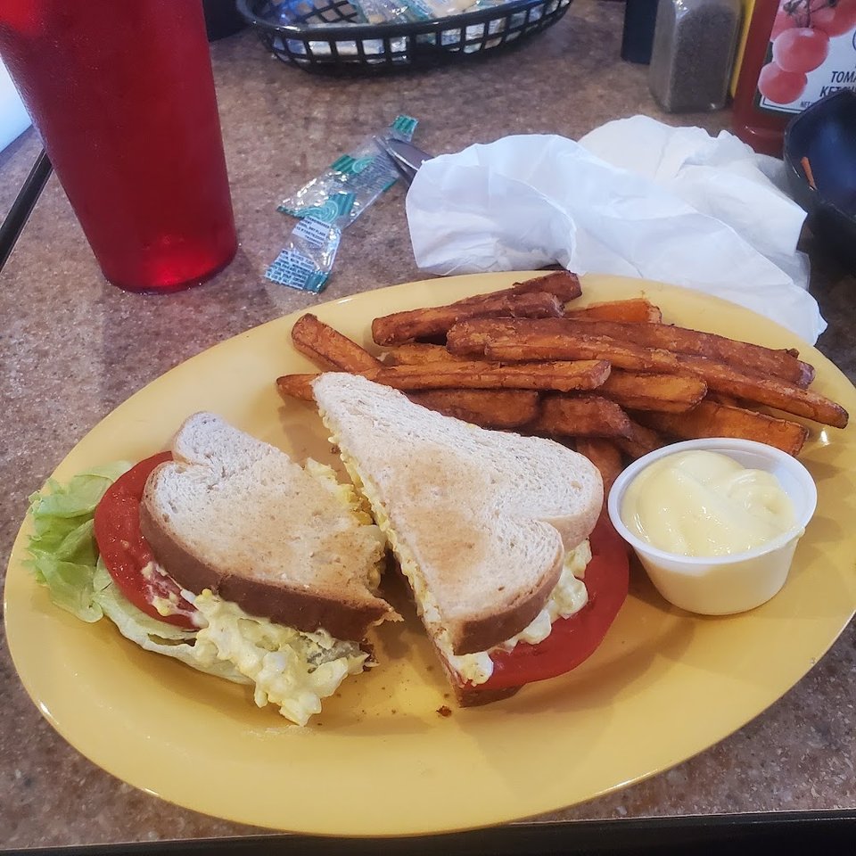 Egg Salad Sandwich and Sweet Potato Fries